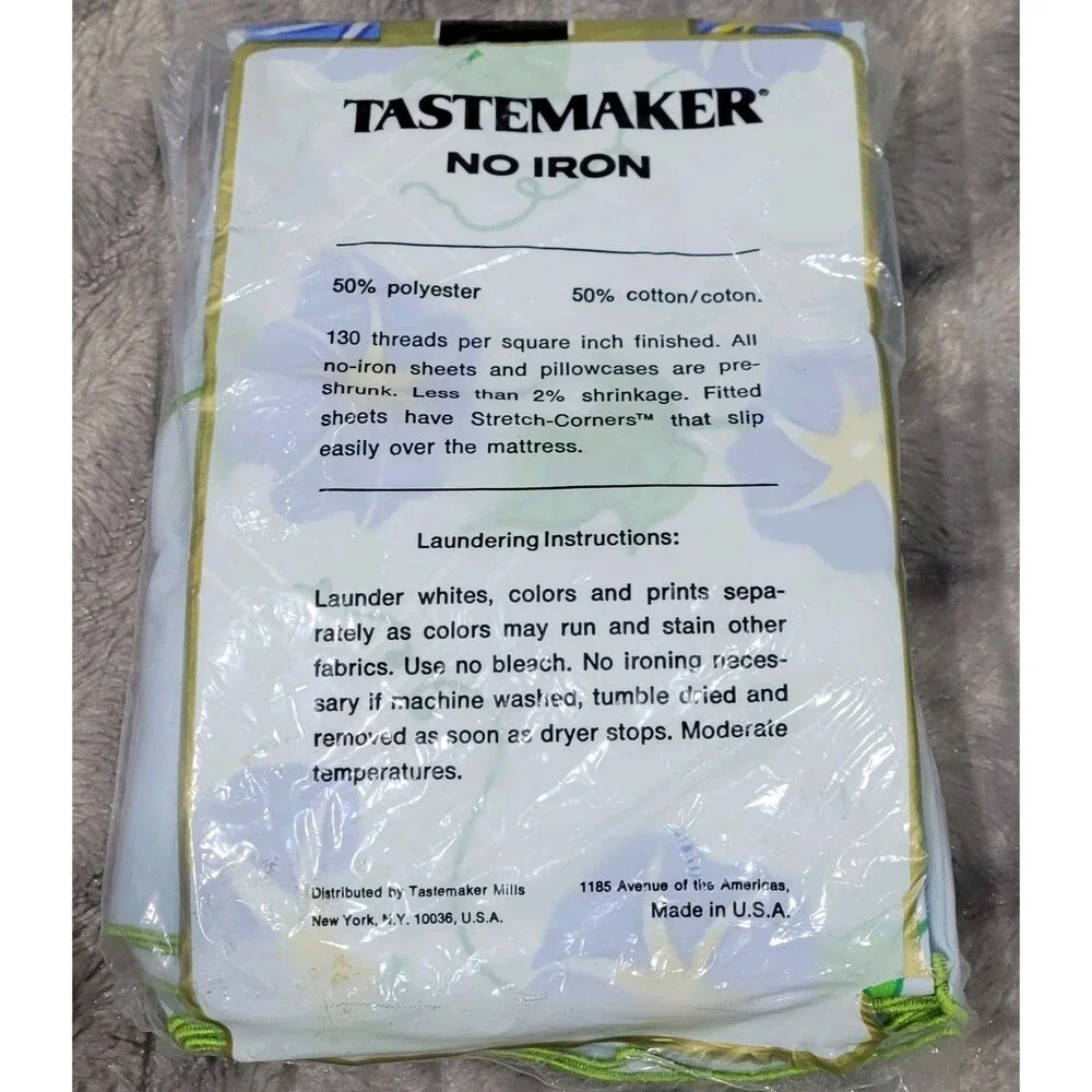 Tastemaker Muslin Glorious Morning Glory Blue Floral Vtg 2 Standard Pillow Cases